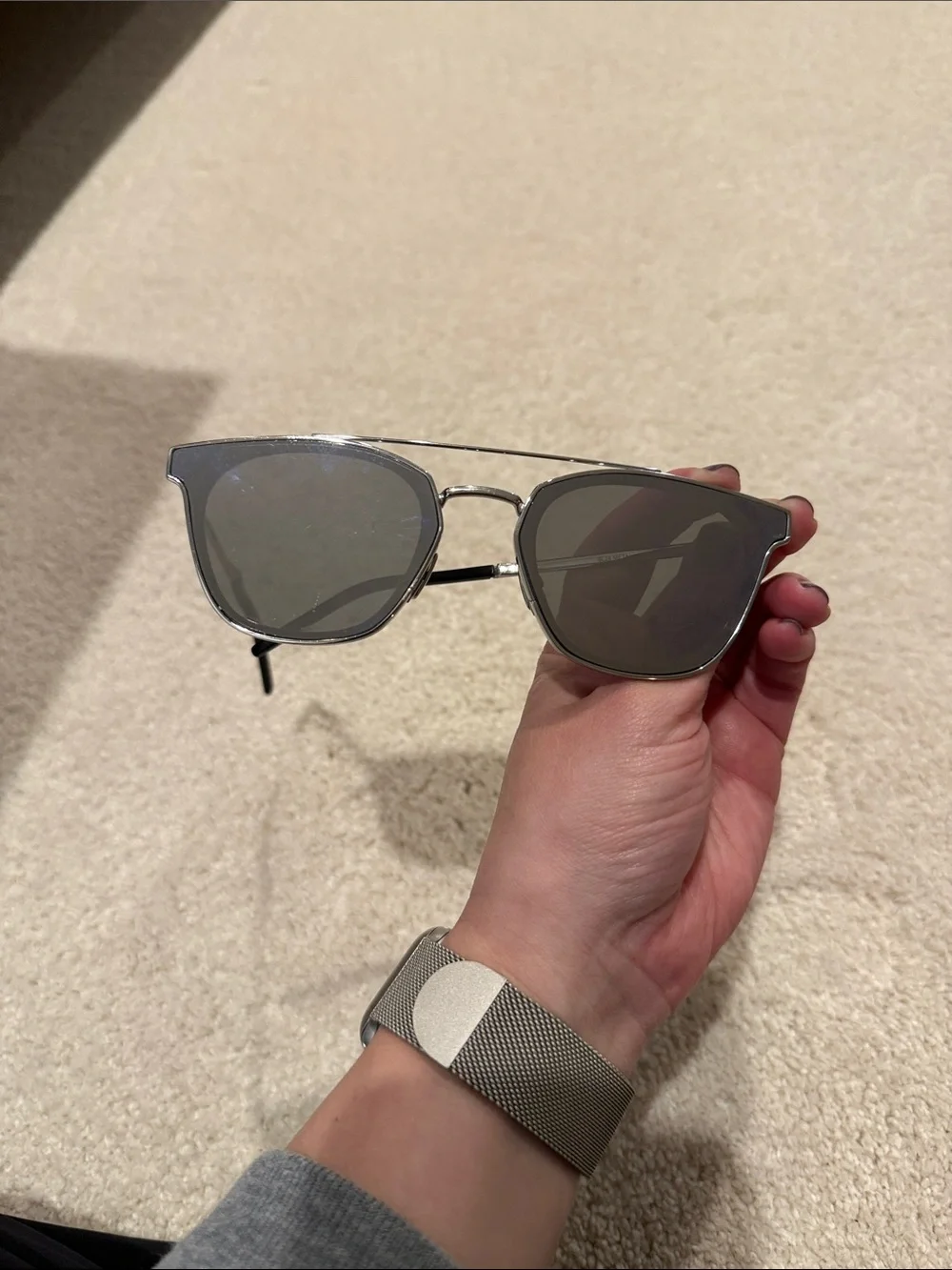 Saint Laurent SL 28 Metal sunglasses in a silver frame with mirrored lenses